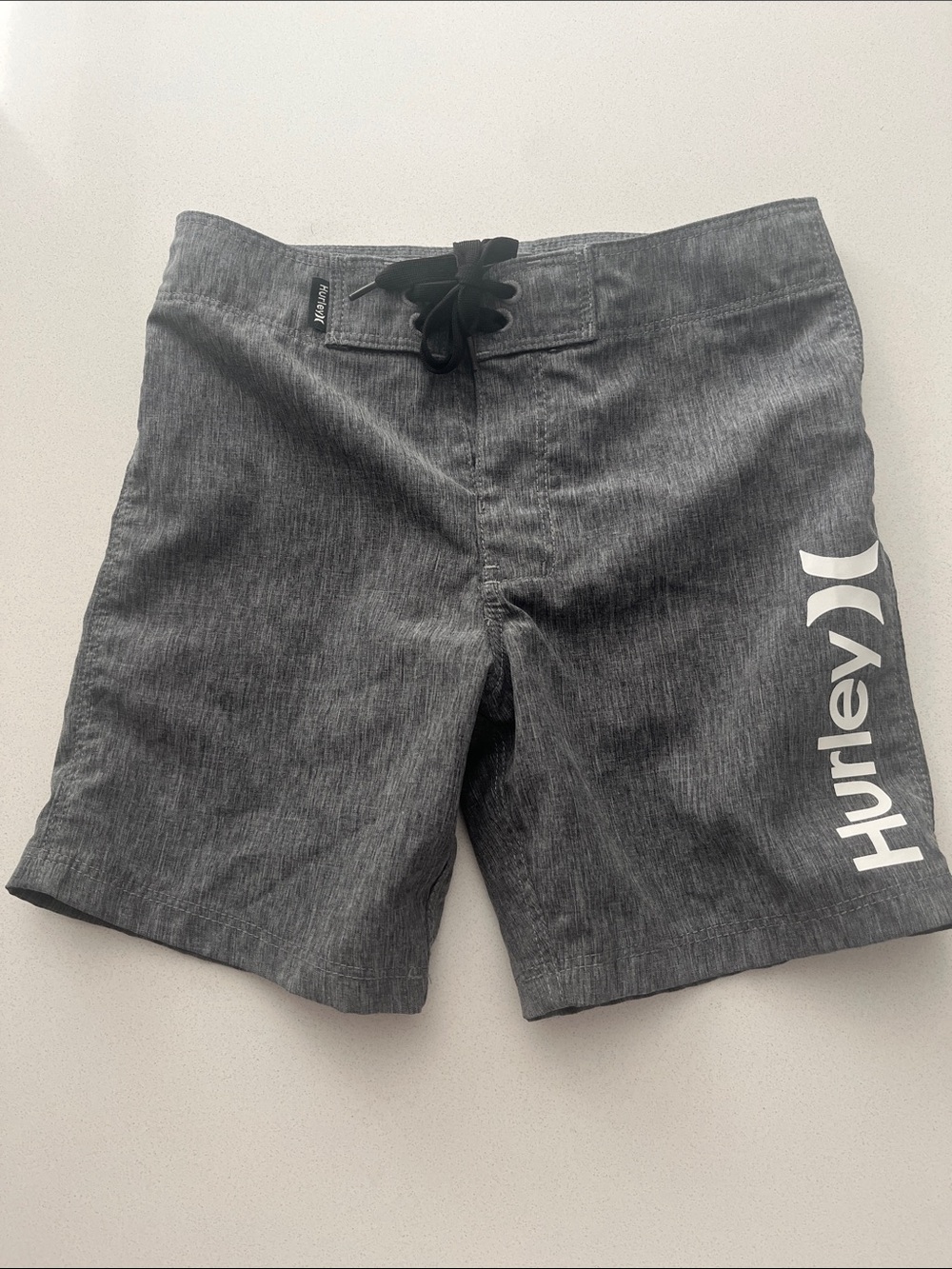 Hurley Boy’s Charcoal Gray Board Shorts with White Logo